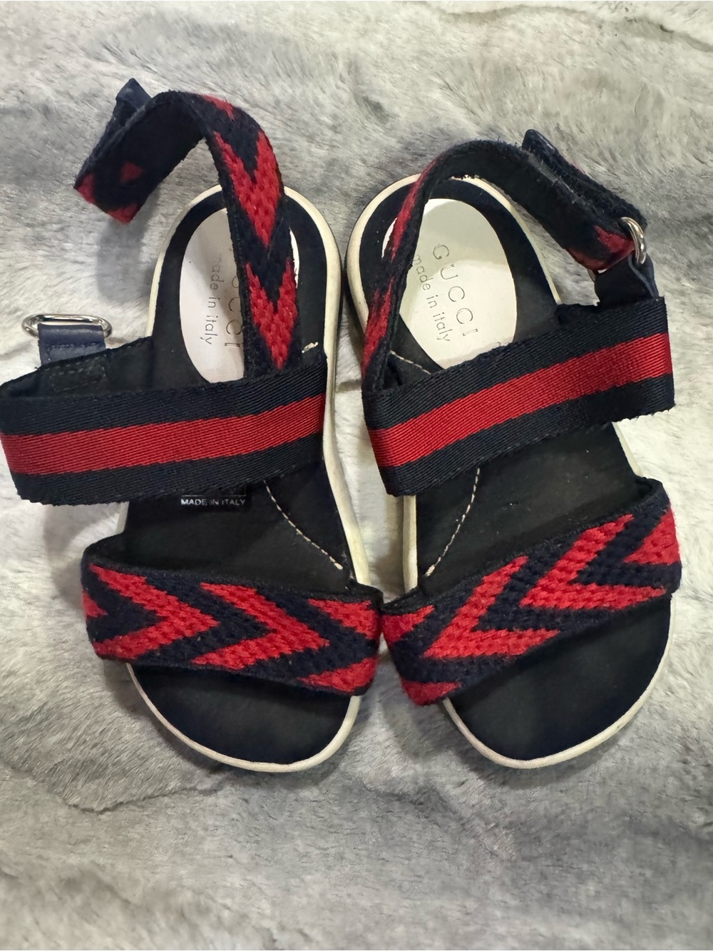 Gucci Kids Black and Red Web Strap Sandals